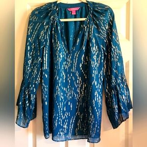 LILLY PULITZER SILK BLOUSE SZ MED